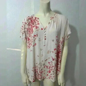 Liz Claiborne Floral Print Tunic Blouse with Fabric Buttons - Plus Size 0X - EUC
